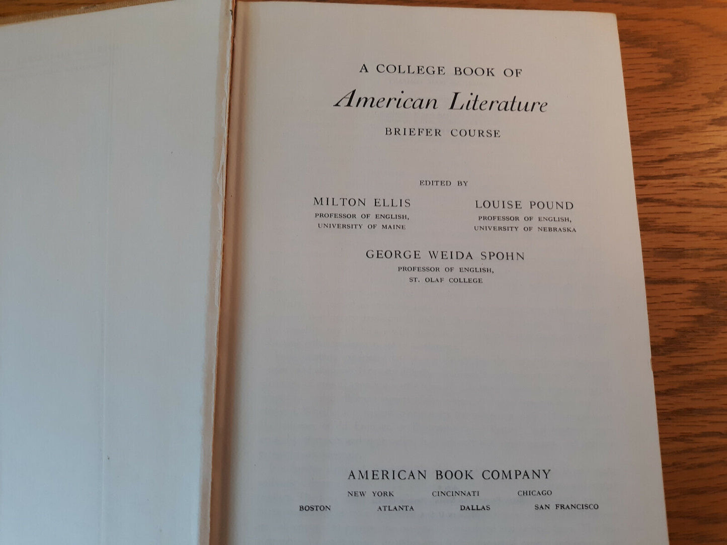 A College Book Of American Literature Briefer Course Milton Ellis 1940 Hardcover