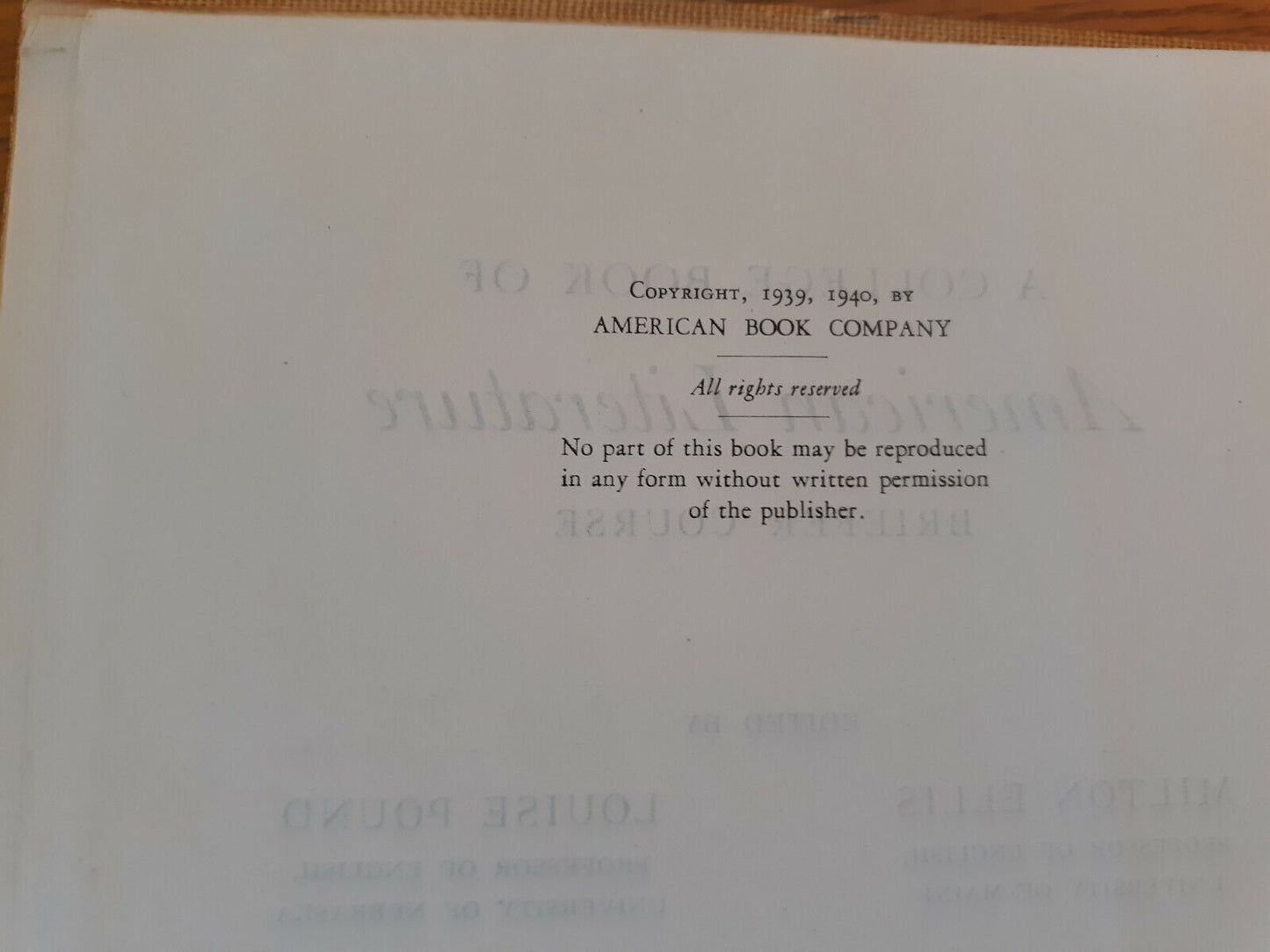 A College Book Of American Literature Briefer Course Milton Ellis 1940 Hardcover