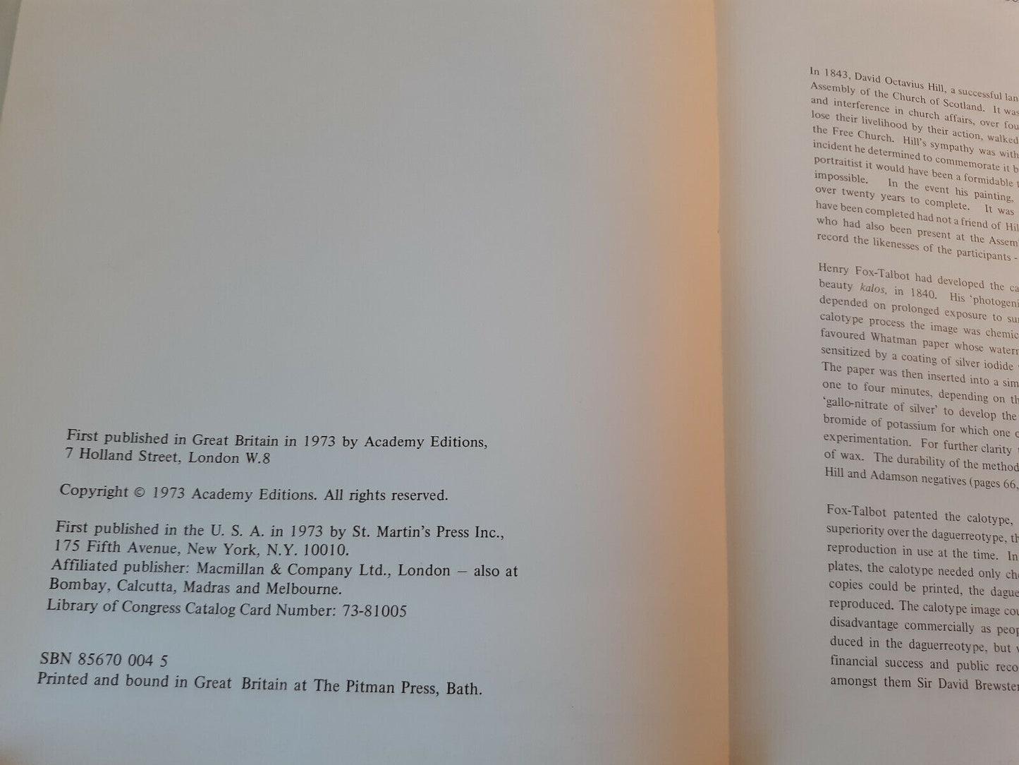 Hill & Adamson Photographs 1973 Hardcover Dust Jacket Academy Editions St Martin