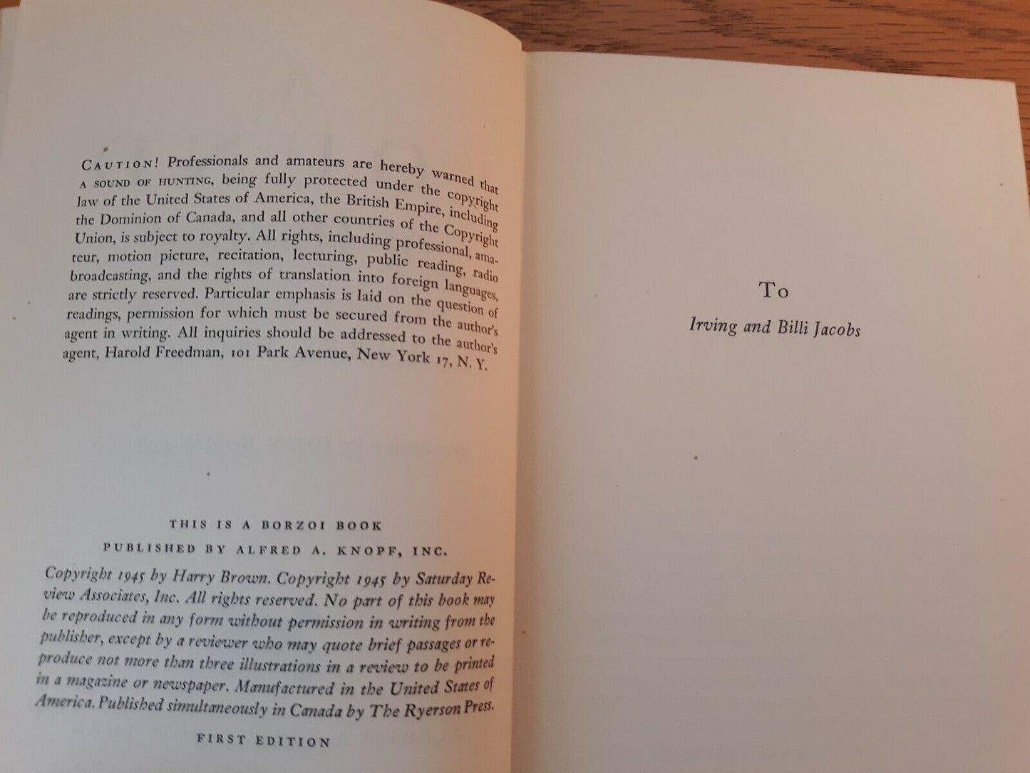 A Sound Of Hunting Harry Brown 1946 1st Edition Alfred A Knopf Hardcover