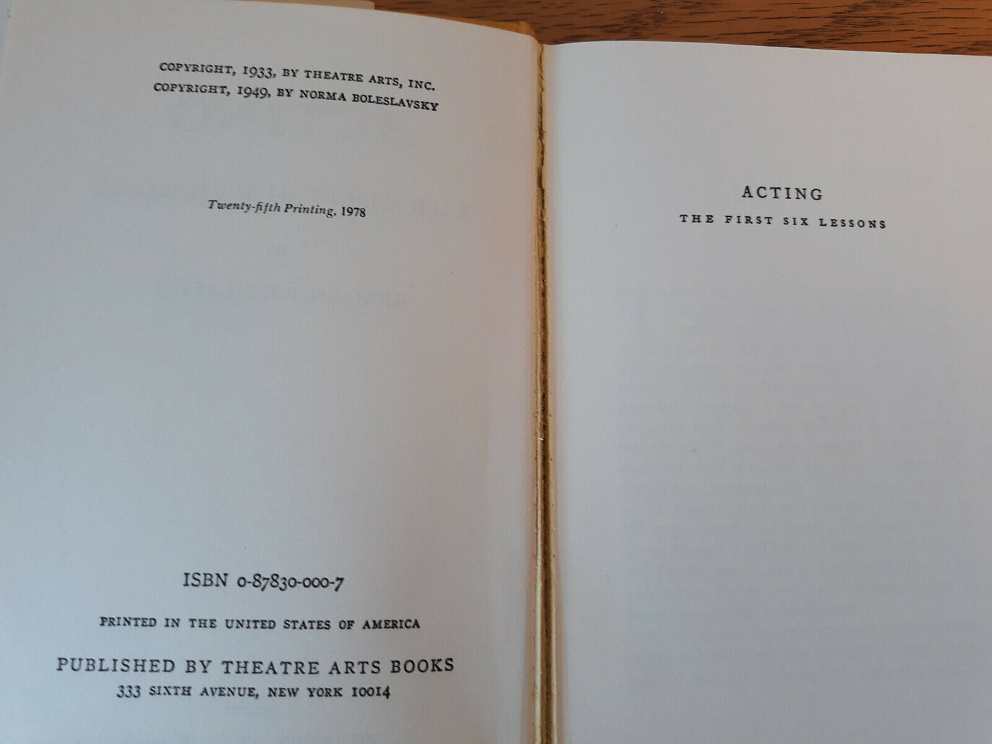 Acting The First Six Lessons Richard Boleslavsky 1978 Hardcover Dust Jacket Thea
