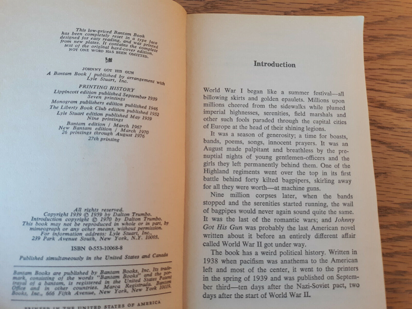 Johnny Got His Gun Dalton Trumbo 1976 Bantam Books Paperback