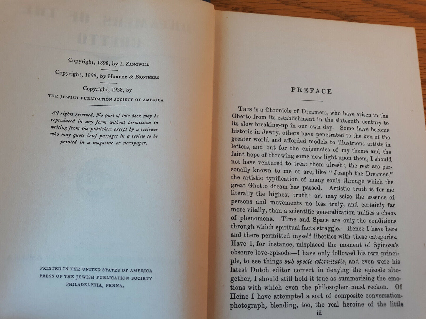 1938 Dreamers of the Ghettos Zangwill Jewish Publication Society Hardcover