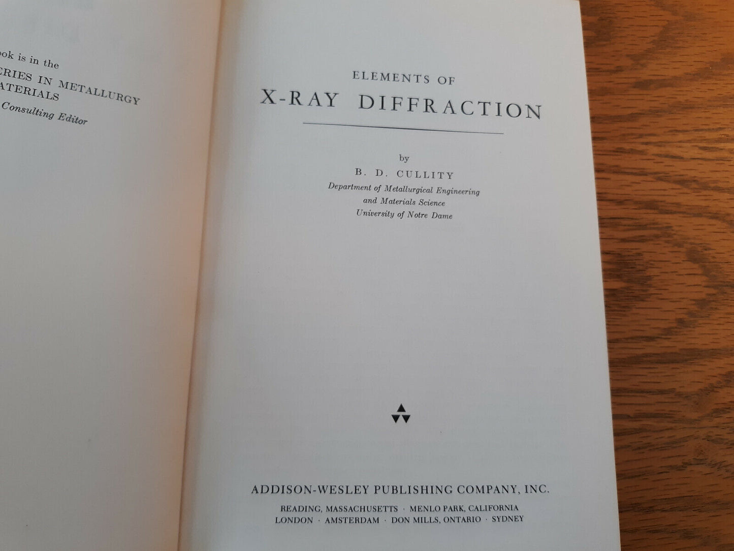 Elements Of X-Ray Diffraction B D Cullity 1967 Hardcover Addison-Wesley