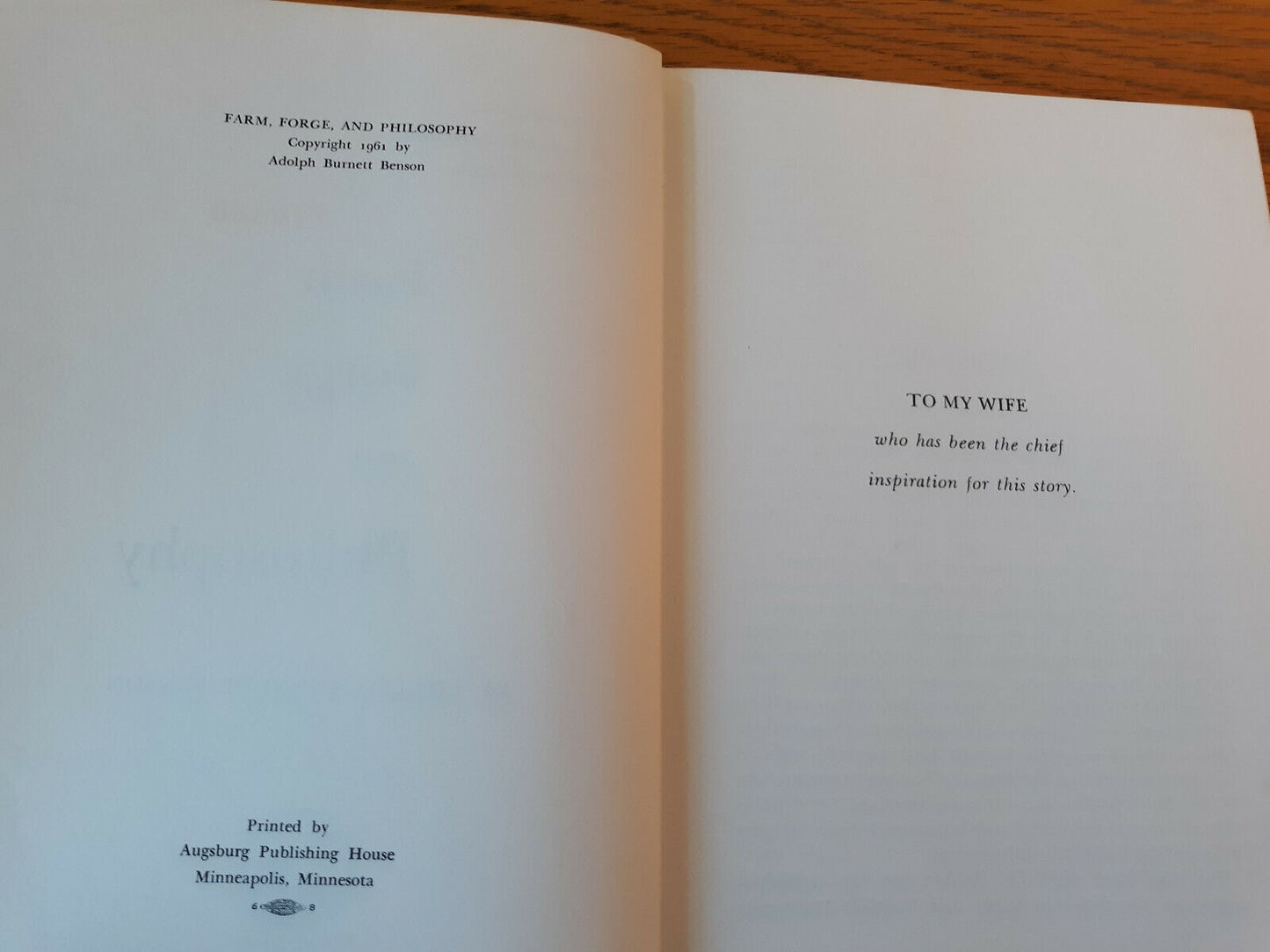 Farm Forge And Philosophy Adolph Burnett Benson 1961 Hardcover Dust Jacket Augsb