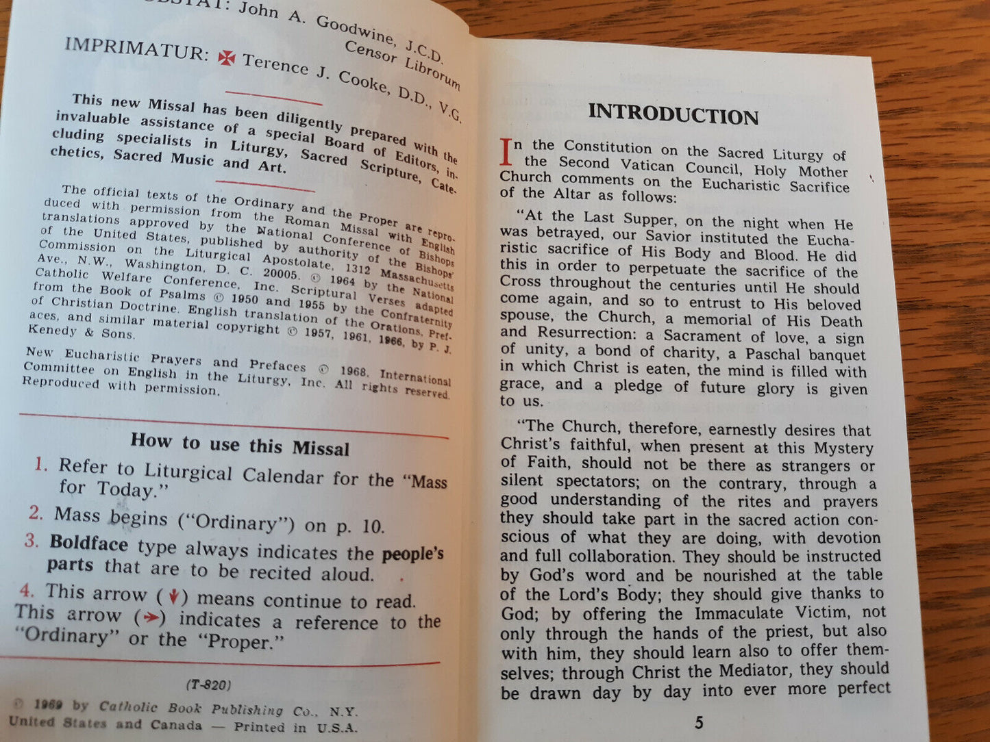 New Saint Joseph Sunday Missal And Hymnal 1969 Catholic Book Hardcover