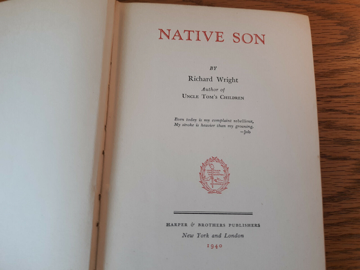 Native Son Richard Wright 1940 Hardcover Harper & Brothers