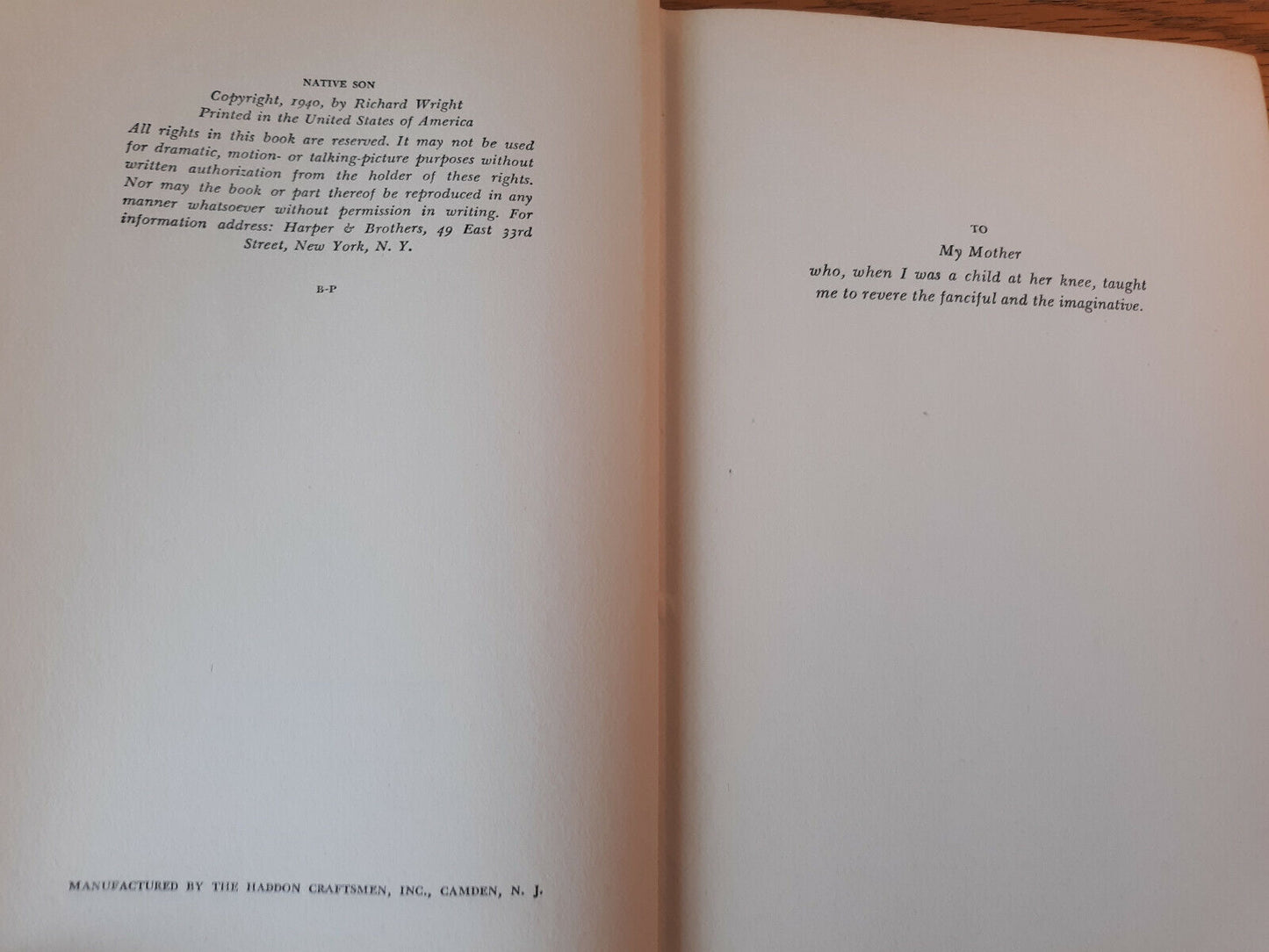 Native Son Richard Wright 1940 Hardcover Harper & Brothers