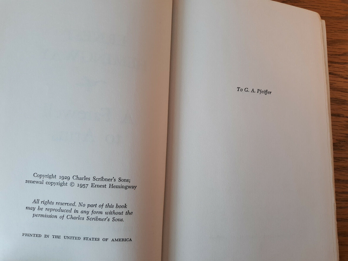 Ernest Hemingway A Farewell To Arms 1957 Hardcover Charles Scribner's Sons