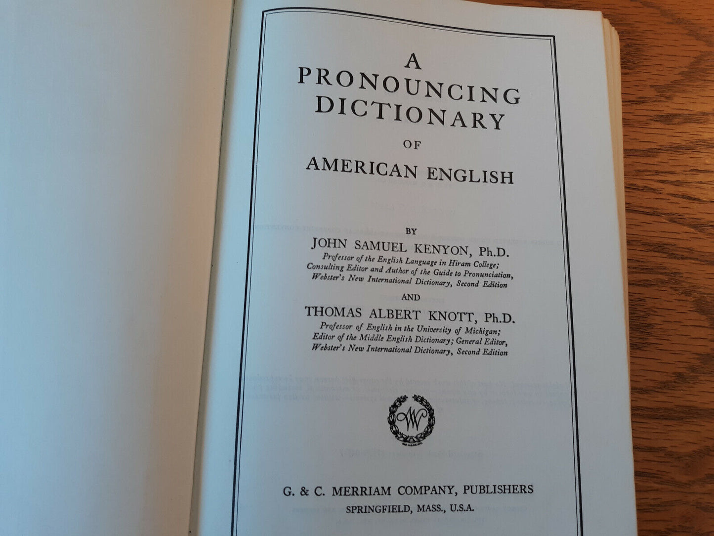 A Pronouncing Dictionary Of American English 1953 John Samuel Kenyon Hardcover
