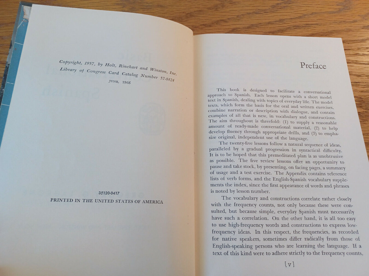 Basic Conversational Spanish Gregory G Lagrone 1966 Hardcover Holt, Rinehart And