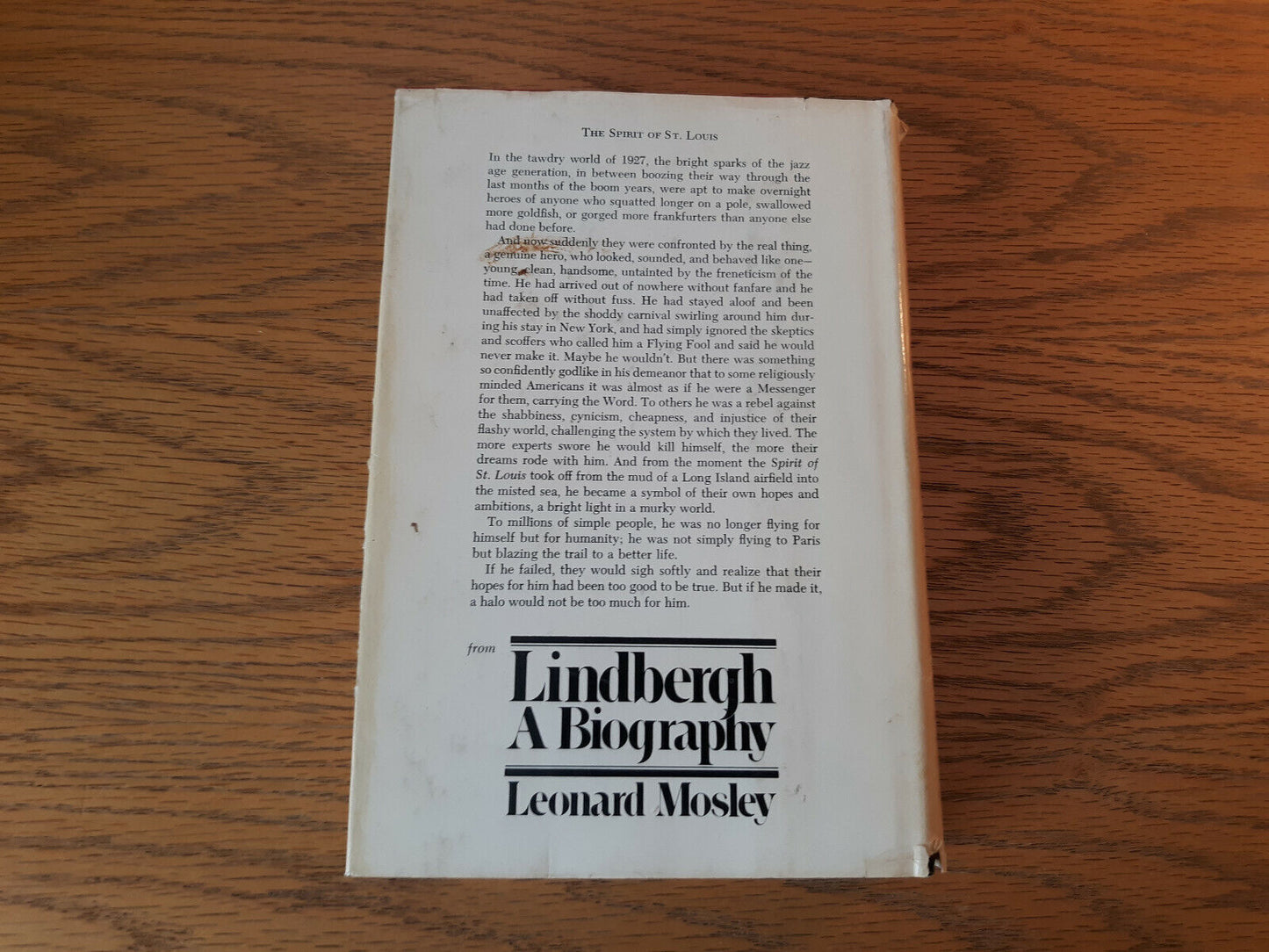 Leonard Mosley Lindbergh 1976 Book Club Edition Biography Hardcover Dust Jacket