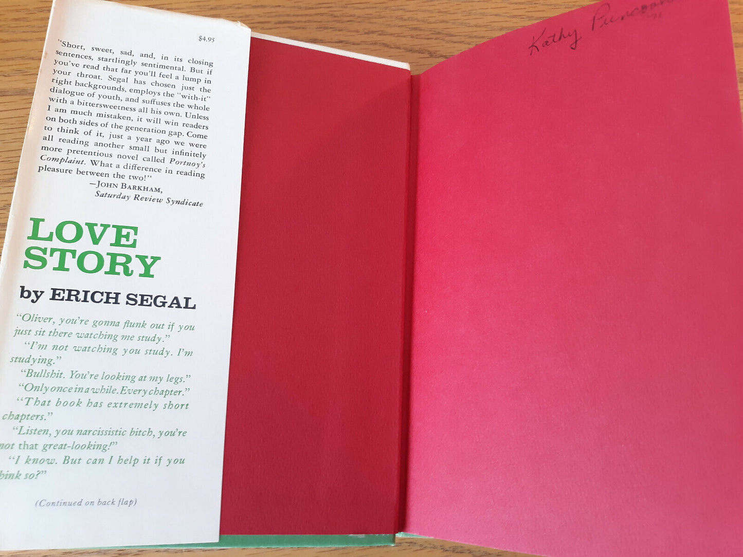 Love Story Erich Segal 1970 Hardcover Dust Jacket Harper & Row