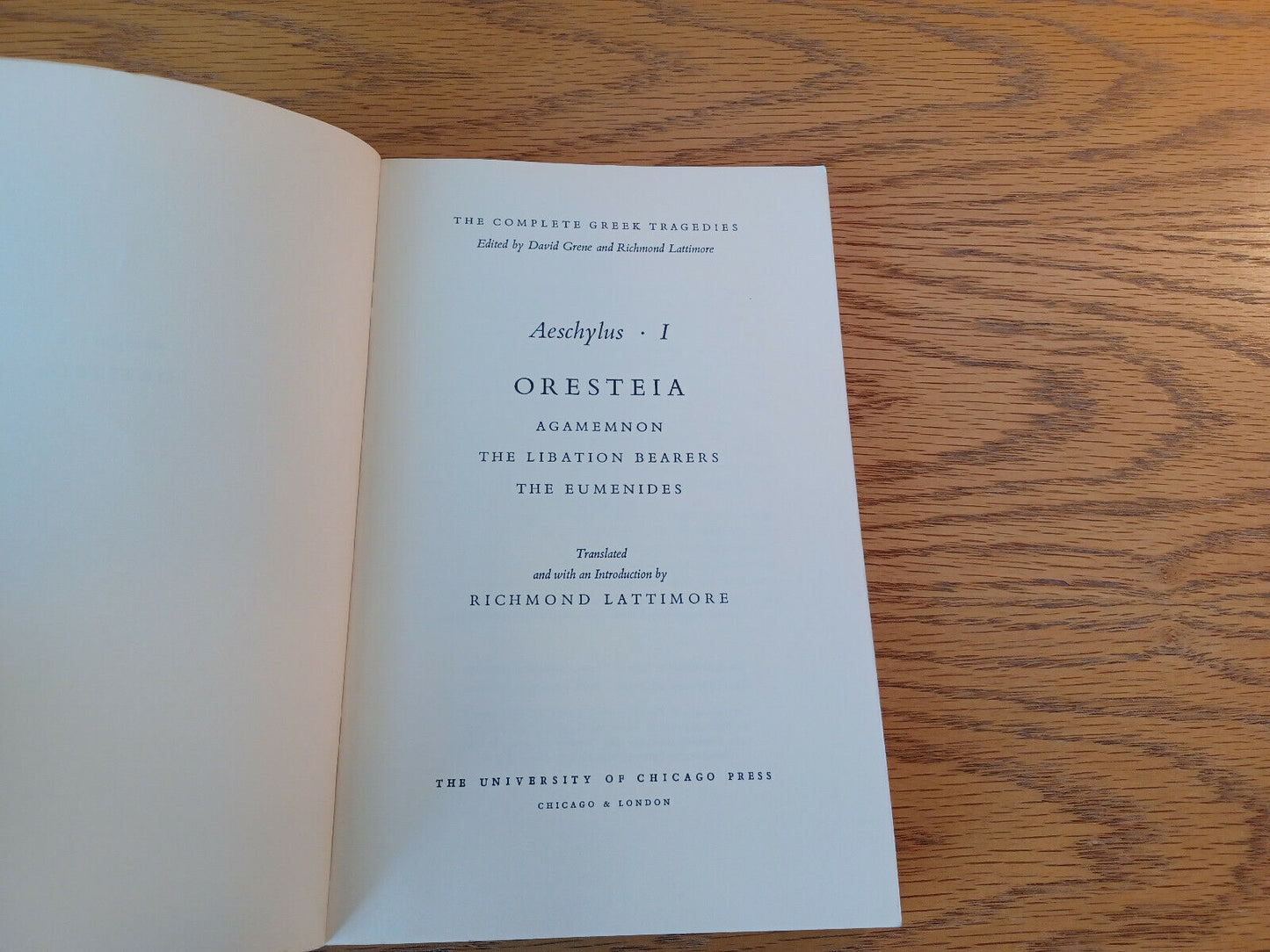 Aeschylus I Oresteia Richmond Lattimore Paperback 1953