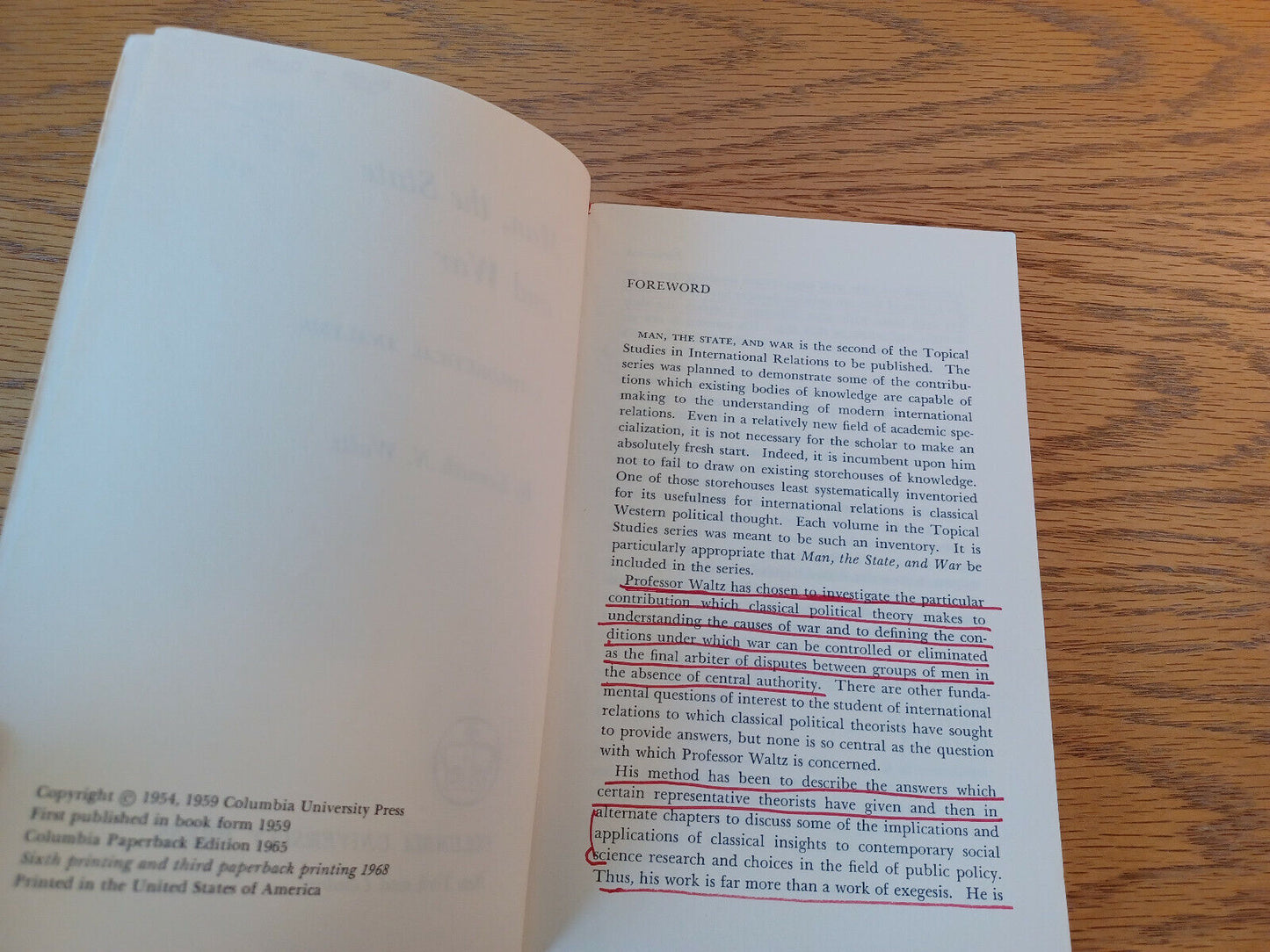 Man The State And War Kenneth N Waltz 1965 Columbia University Press Paperback