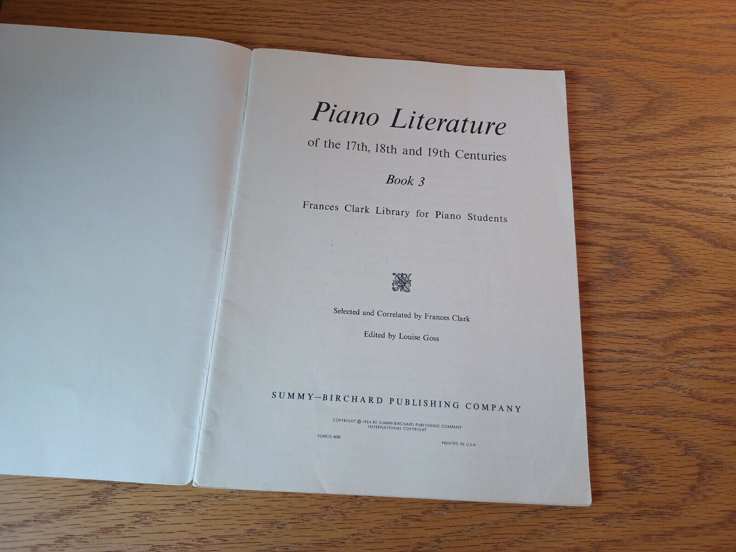 Piano Literature Of The 17th 18th And 19th Centuries Book 3 1954 Frances Clark S