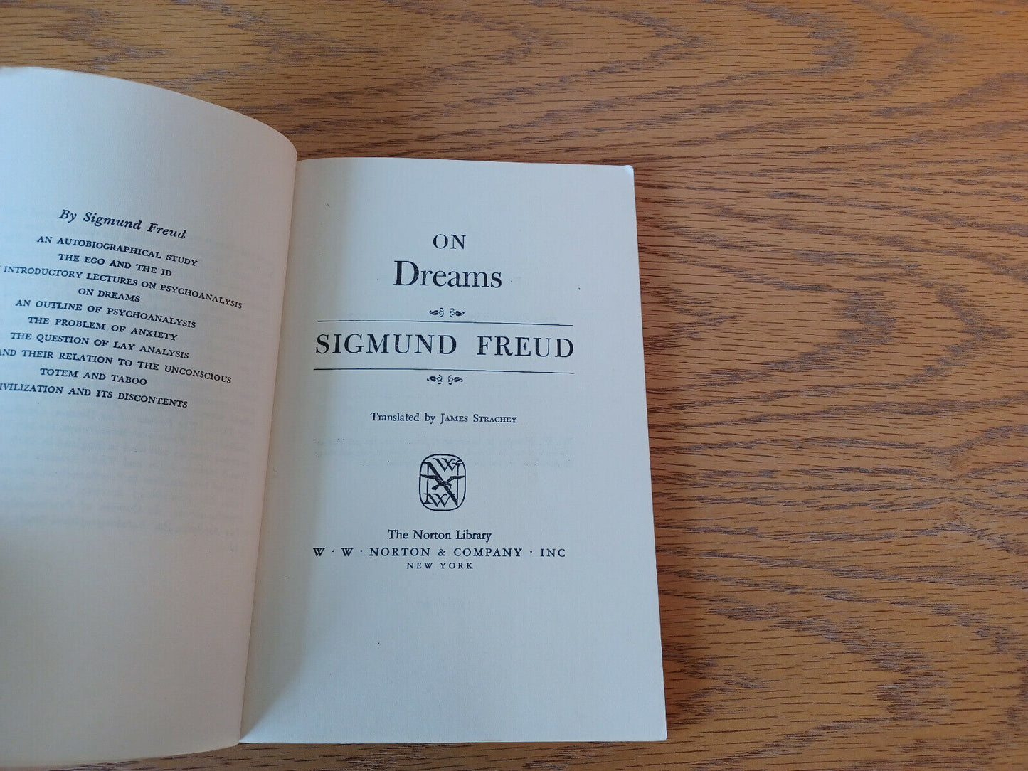 Sigmund Freud On Dreams 1963 W. W. Norton & Company Paperback