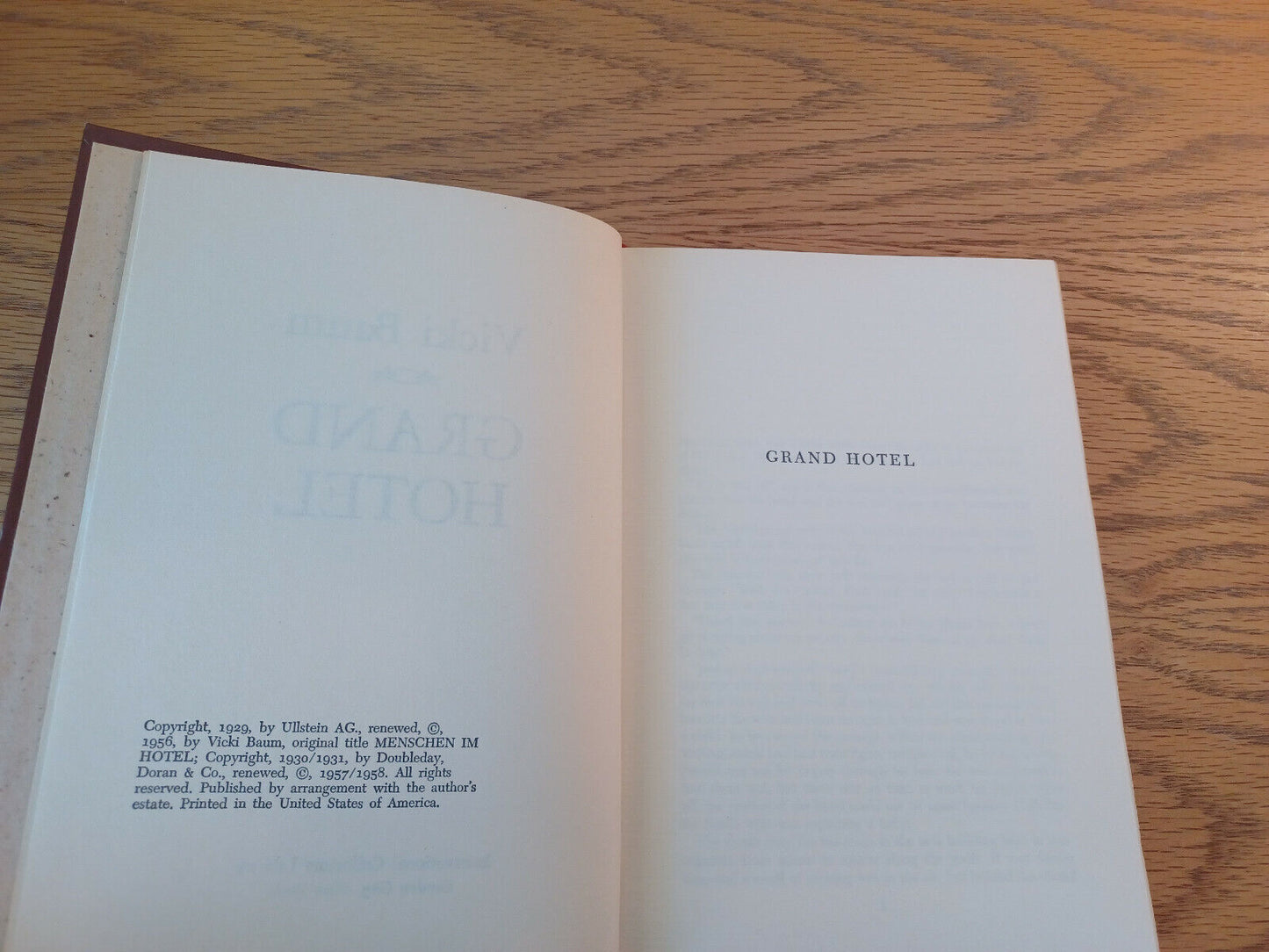 Grand Hotel Vicki Baum International Collectors Library 1958 Hardcover