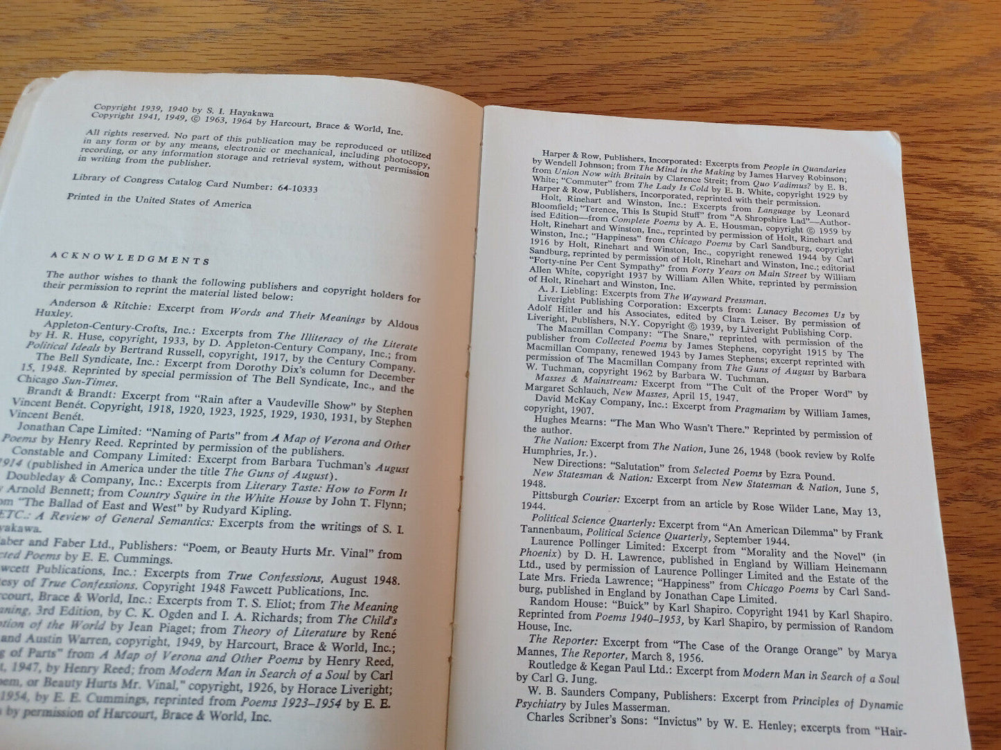 Language In Thought And Action S I Hayakawa 1964 Harcourt Brace & World Paperbac