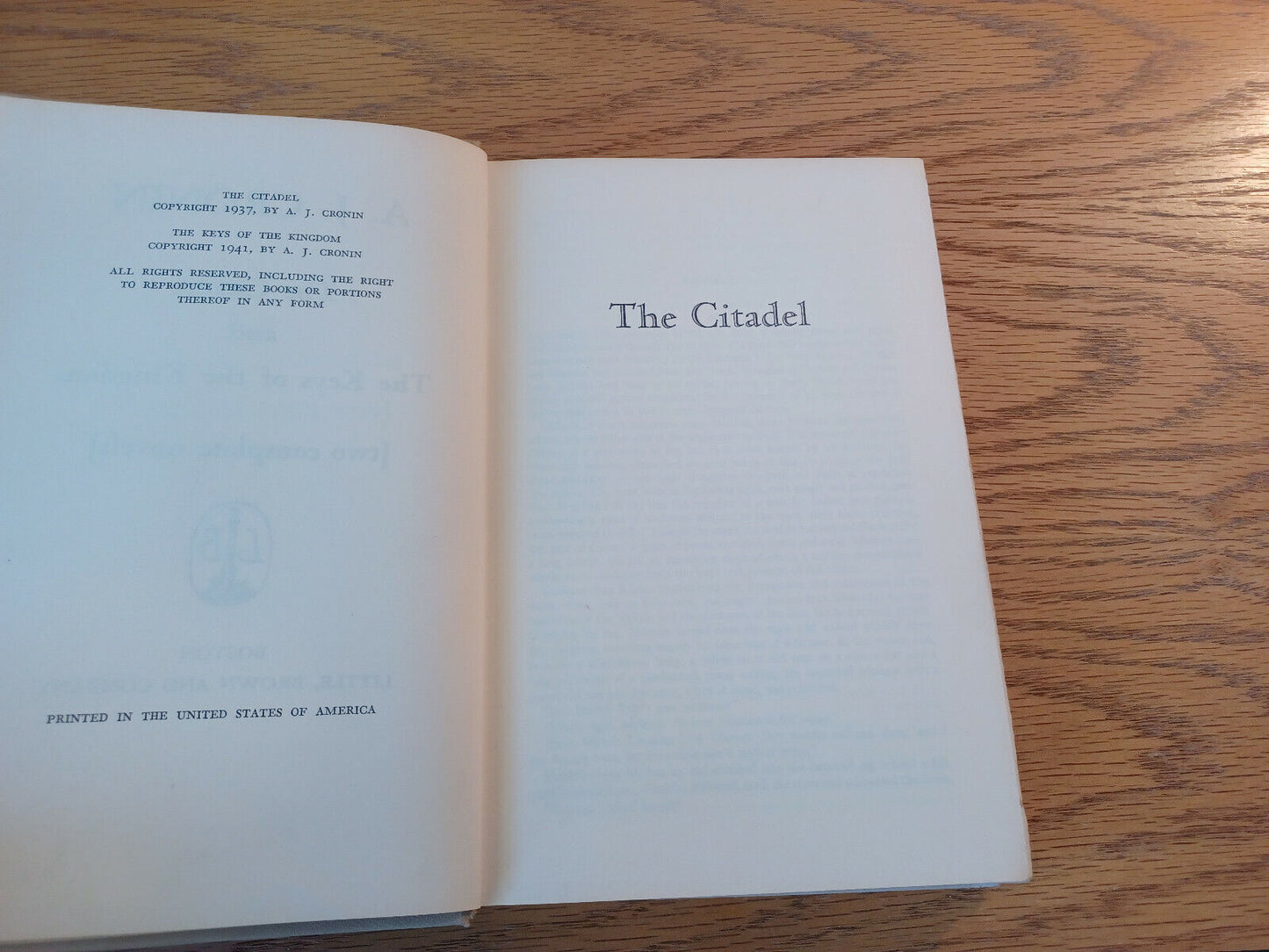 A J Cronin The Citadel And The Keys Of The Kingdom 1941 Hardcover