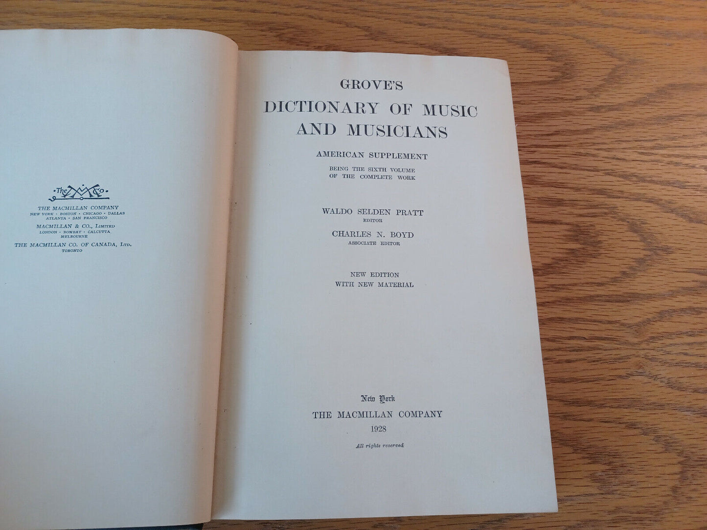 Grove's Dictionary Of Music And Musicians American Supplement 1928 Hardcover Mac