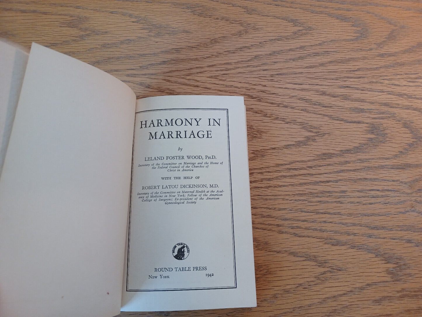 Harmony In Marriage Leland Foster Wood 1942 Paperback Round Table Press Robert L
