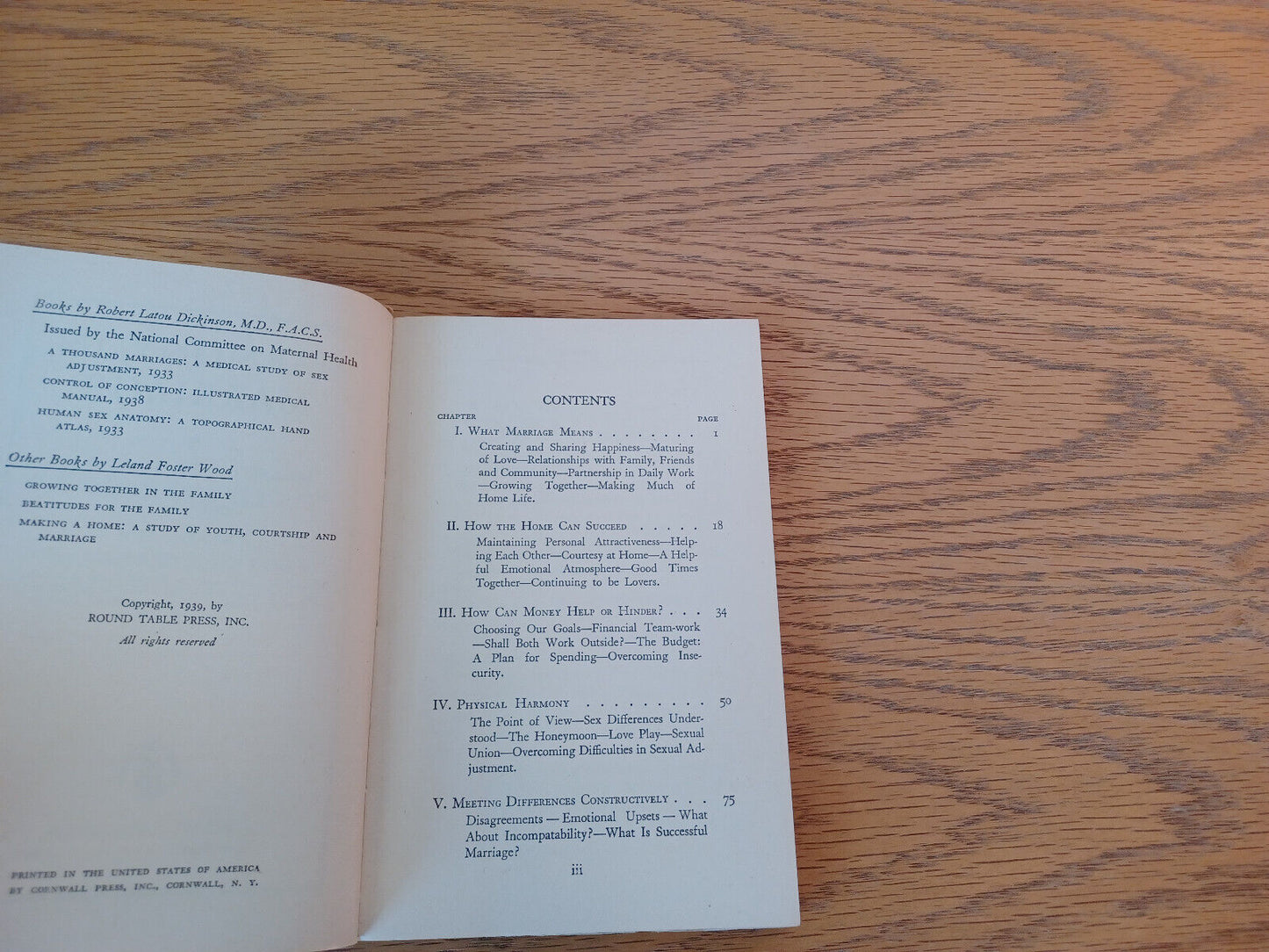 Harmony In Marriage Leland Foster Wood 1942 Paperback Round Table Press Robert L