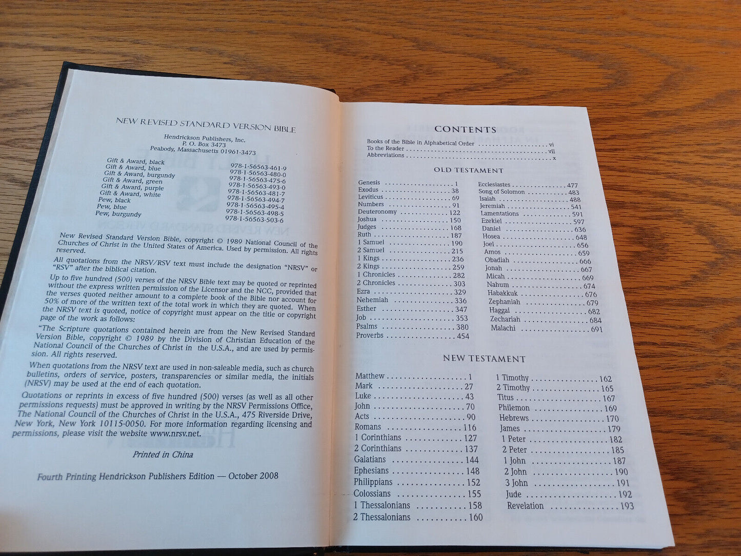 Holy Bible New Revised Standard Version 2008 Hardcover Hendrickson Bibles B
