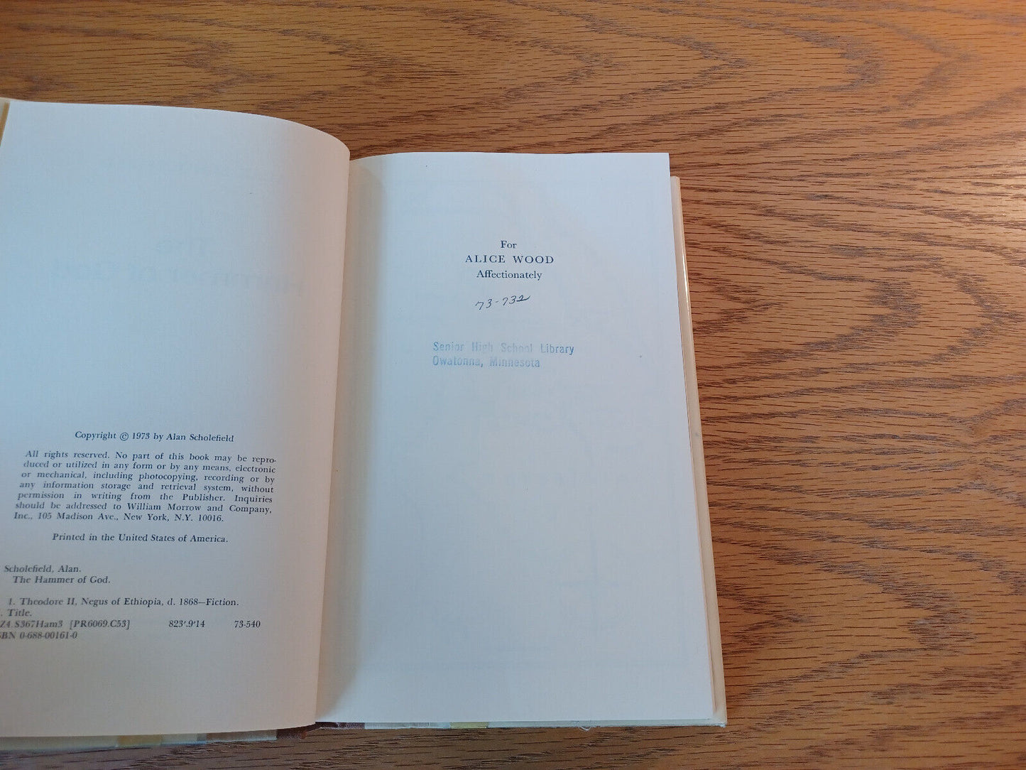 The Hammer Of God Alan Scholefield 1973 Hardcover Dust Jacket William Morrow