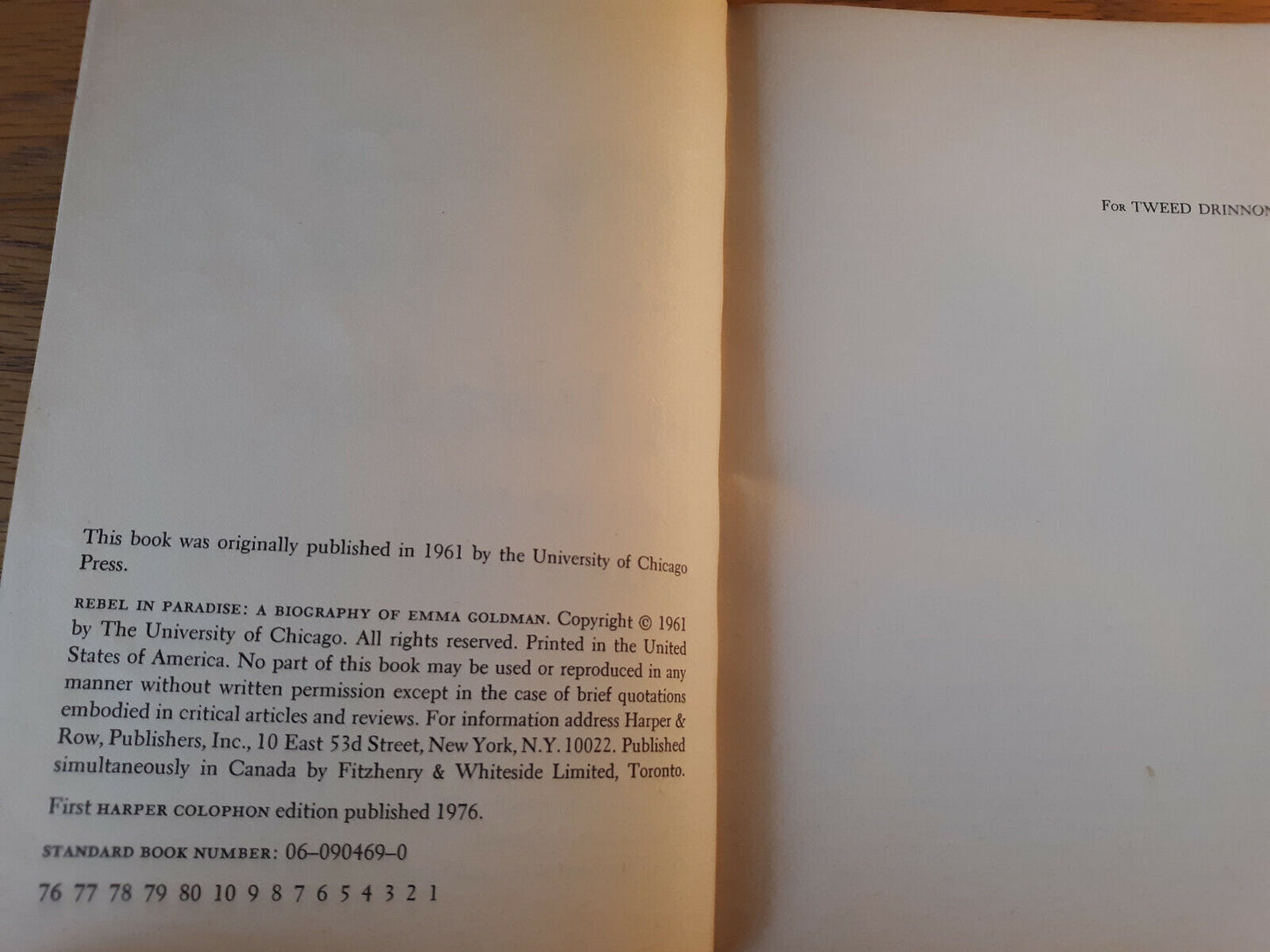 Rebel in Paradise: a Biography of Emma Goldman by Richard Drinnon 1976 Paperback