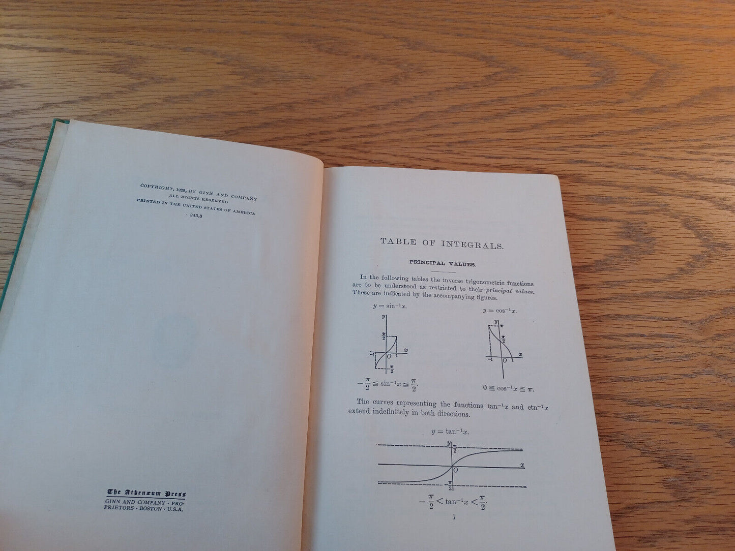 A Short Table Of Integrals B O Peirce 1929 Hardcover Ginn And Company