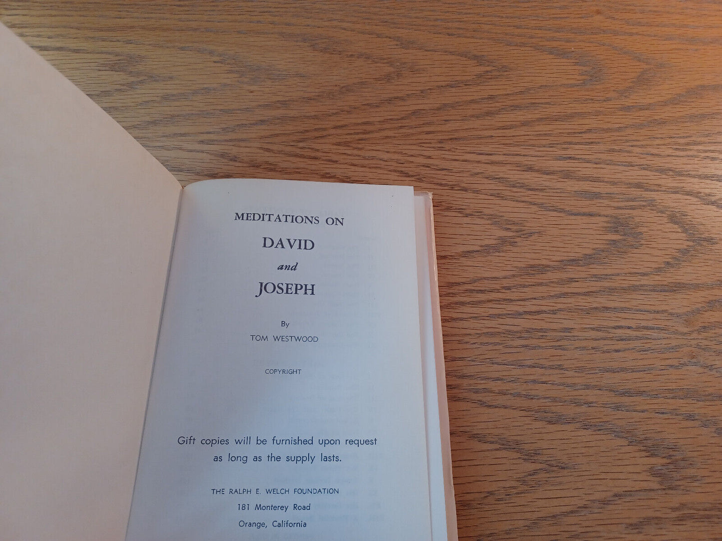 Meditations On David And Joseph Tom Westwood Hardcover Dust Jacket Ralph E Welch
