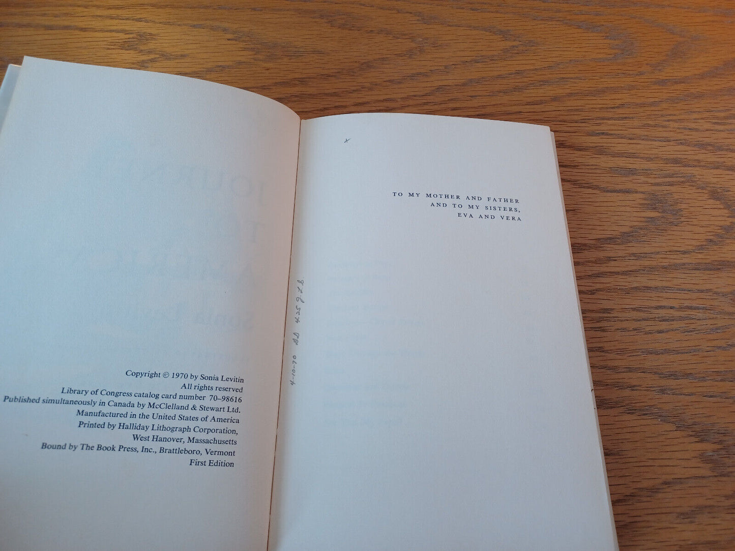 Journey To America Sonia Levitin 1970 1st Ed Hardcover Dust Jacket Atheneum