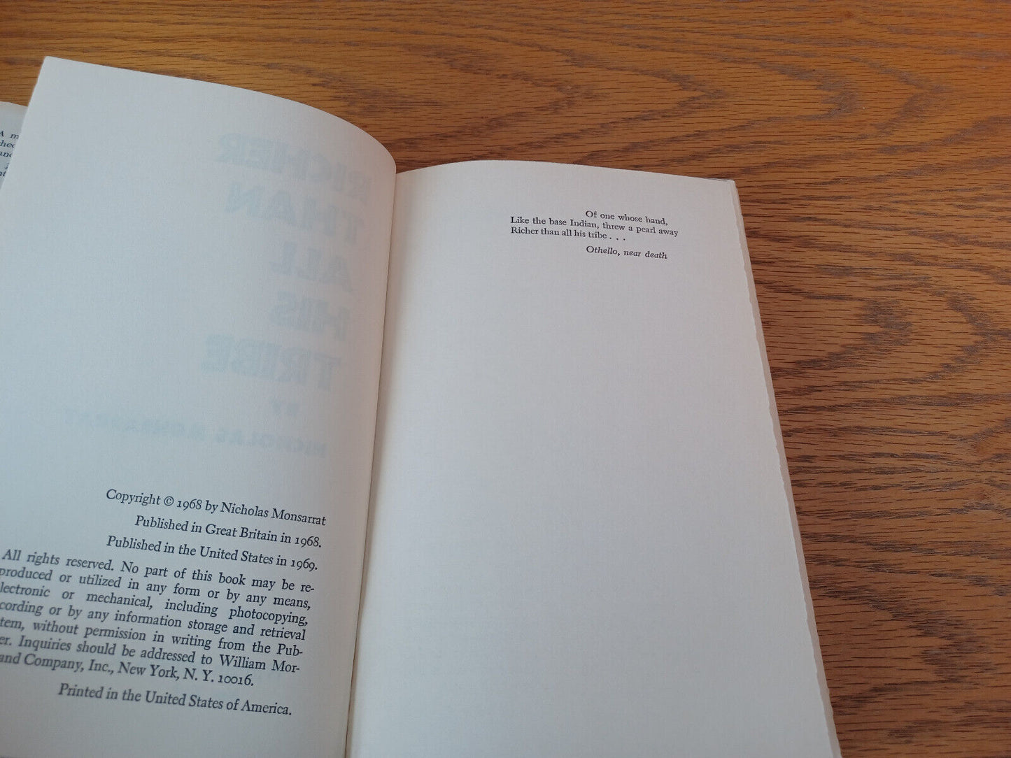 Richer Than All His Tribe Nicholas Monsarrat 1969 Hardcover Dust Jacket William