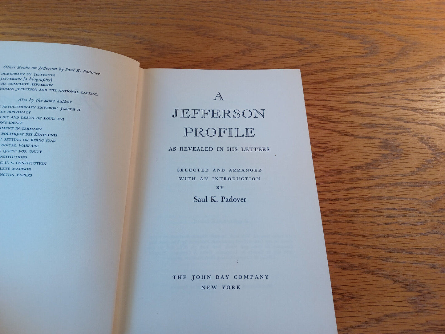 A Jefferson Profile As Revealed In His Letters Saul K Padover 1956 Hardcover Dus