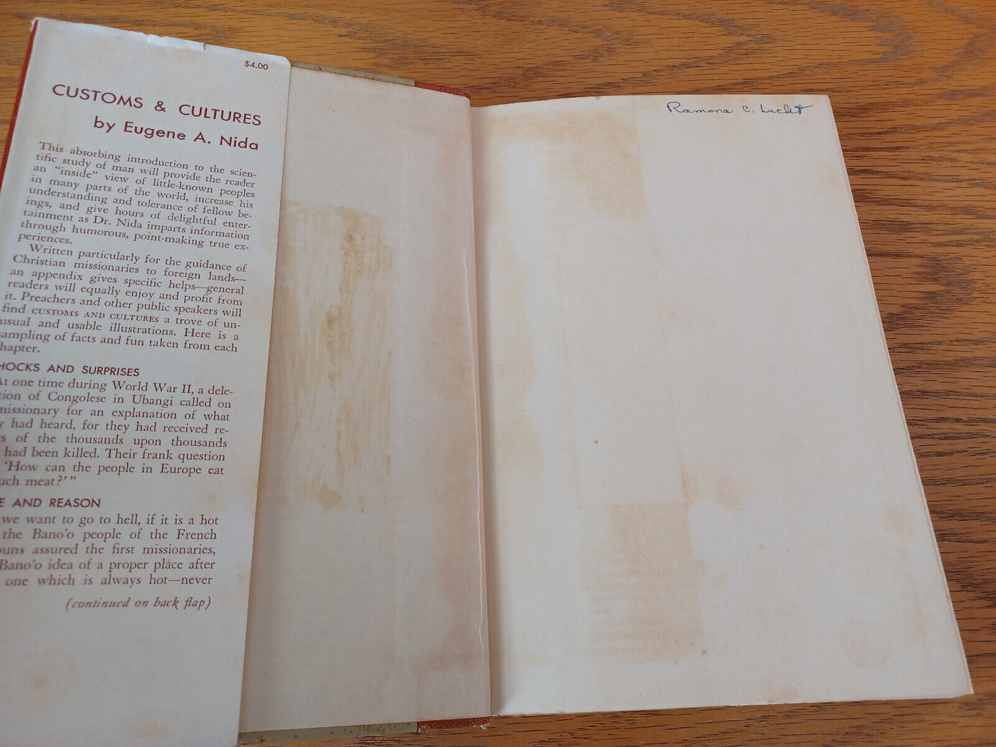 Customs And Cultures Eugene A Nida 1954 1st Ed Harper & Brothers
