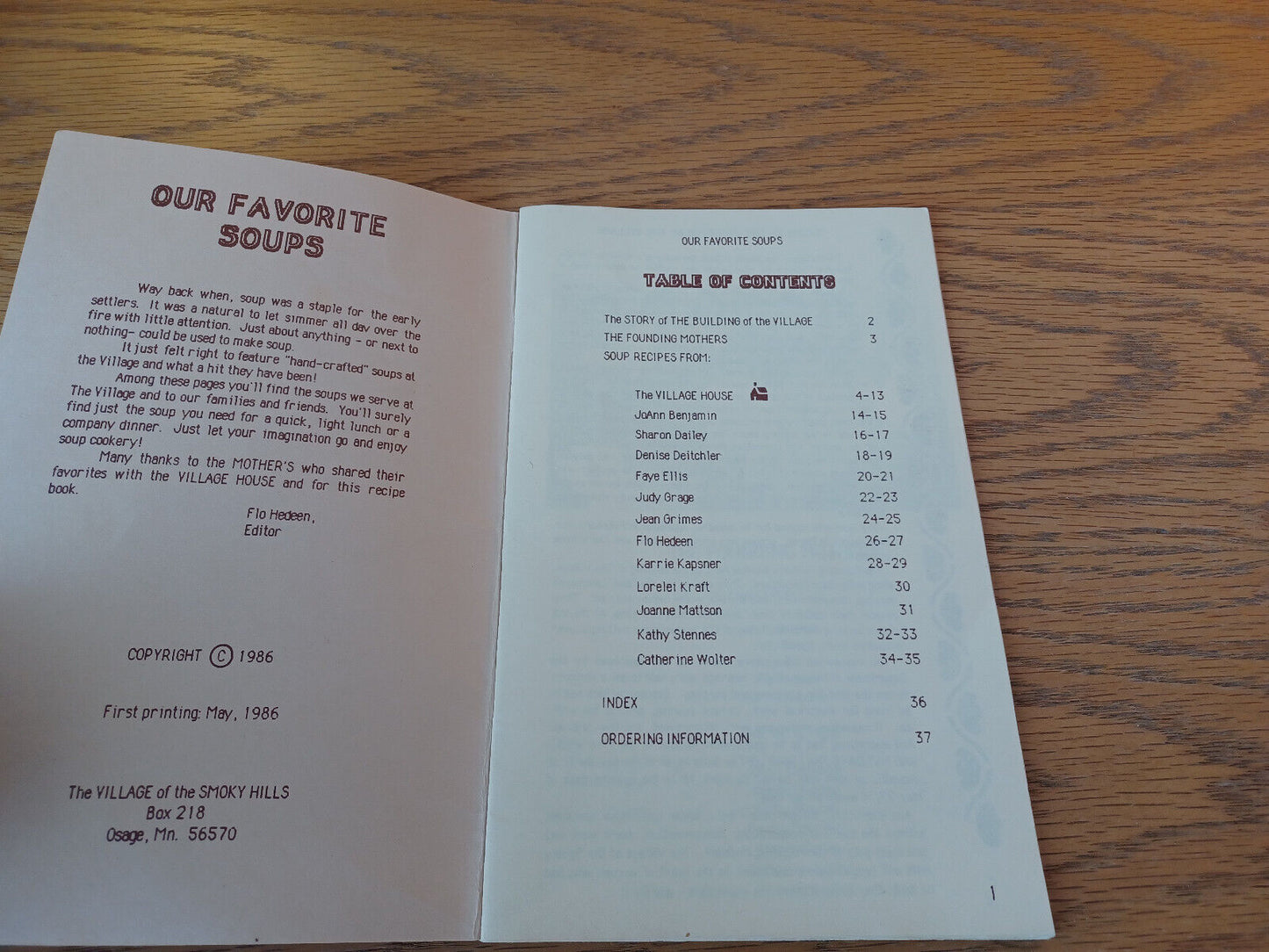 Our Favorite Soups The Village Of The Smoky Hills 1986 Paperback
