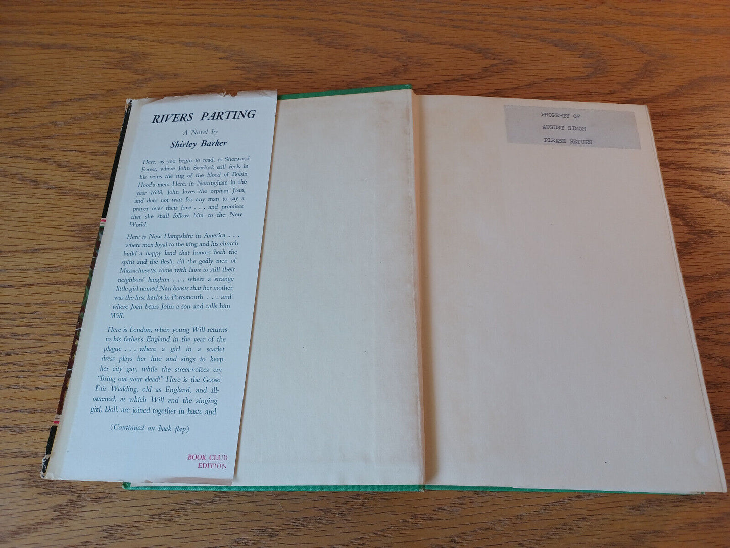 Rivers Parting Shirley Barker 1950 Book Club Edition Hardcover Dust Jacket Crown