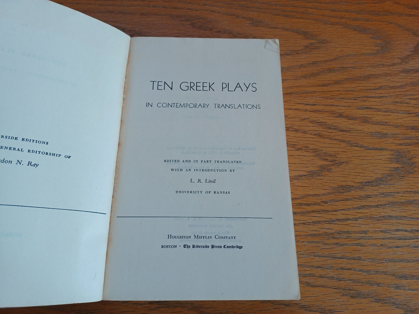 Ten Greek Plays in Contemporary Translations L R Lind 1957 Paperback Houghton Mi