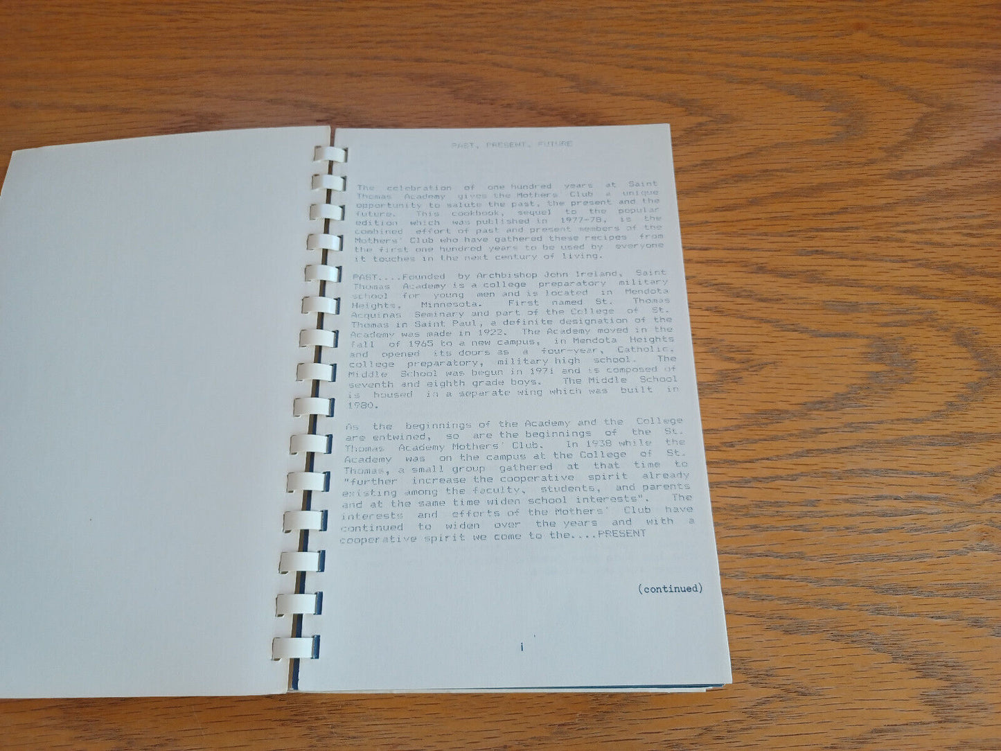 Saint Thomas Academy Mothers Club Centennial Cookbook