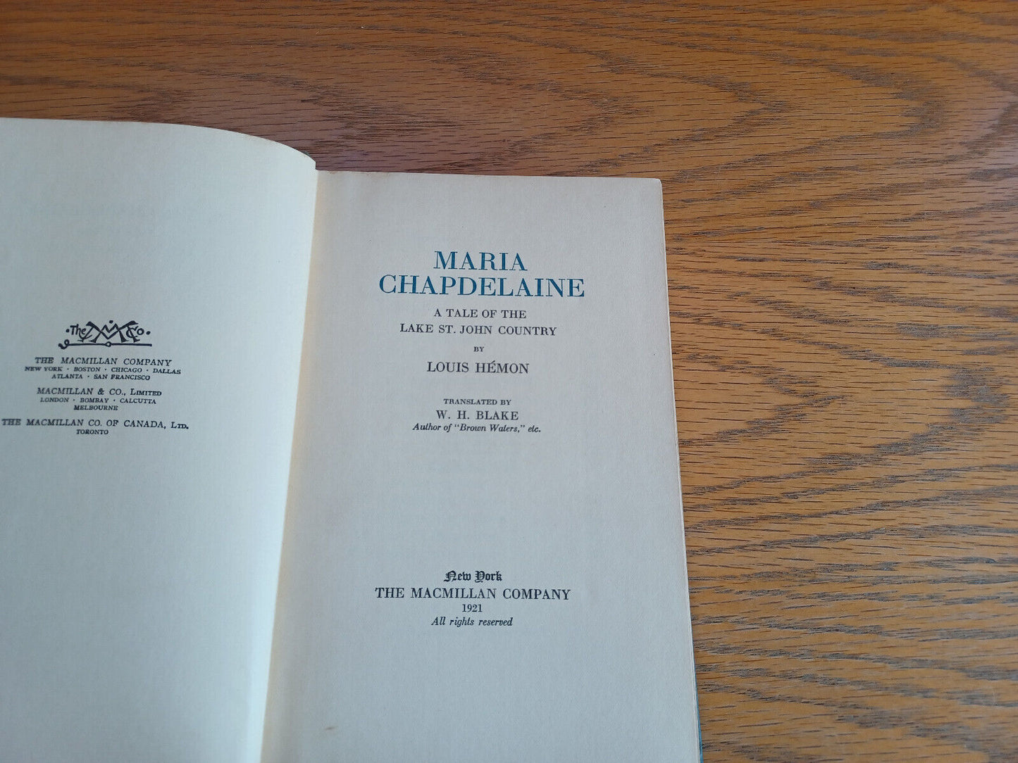 Maria Chapdelaine Louis Hemon 1922 Hardcover Macmillan