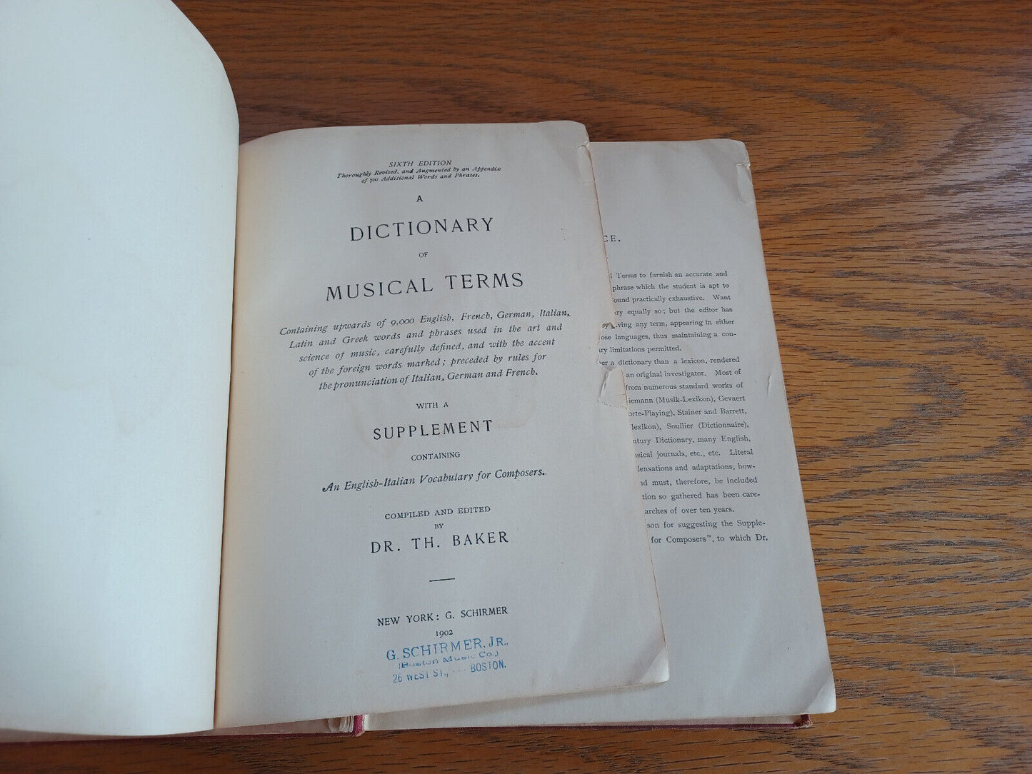 A Dictionary of Musical Terms TH. Baker 1902 Hardcover G Schirmer