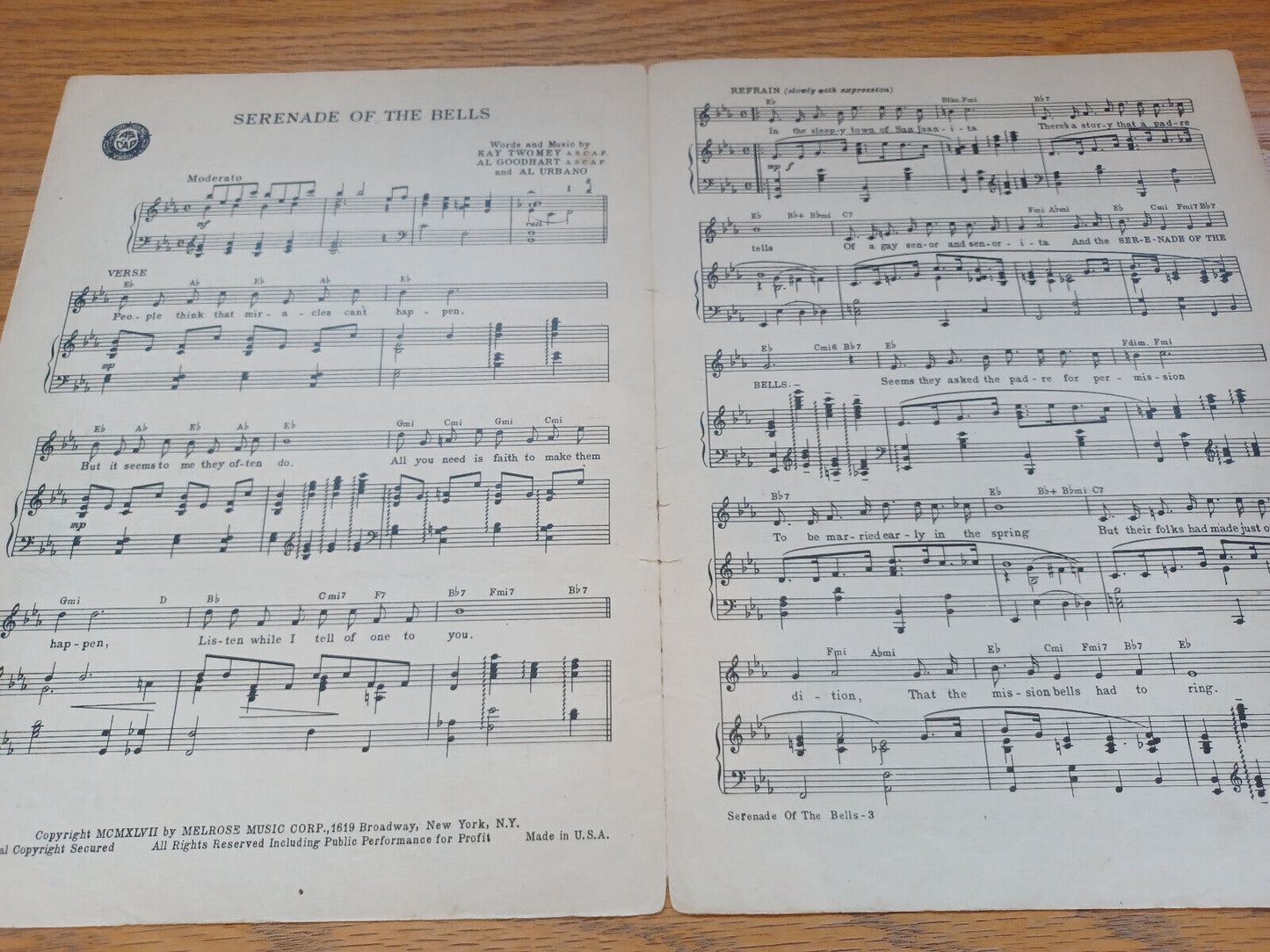 Serenade Of The Bells Kay Twomey Al Goodhart 1947 Al Urbano Melrose Music