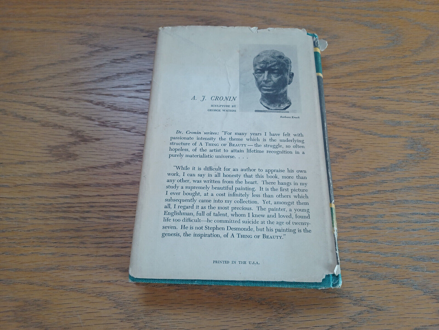 A Thing of Beauty A J Cronin 1956 Book Club Edition Hardcover Dust Jacket Little