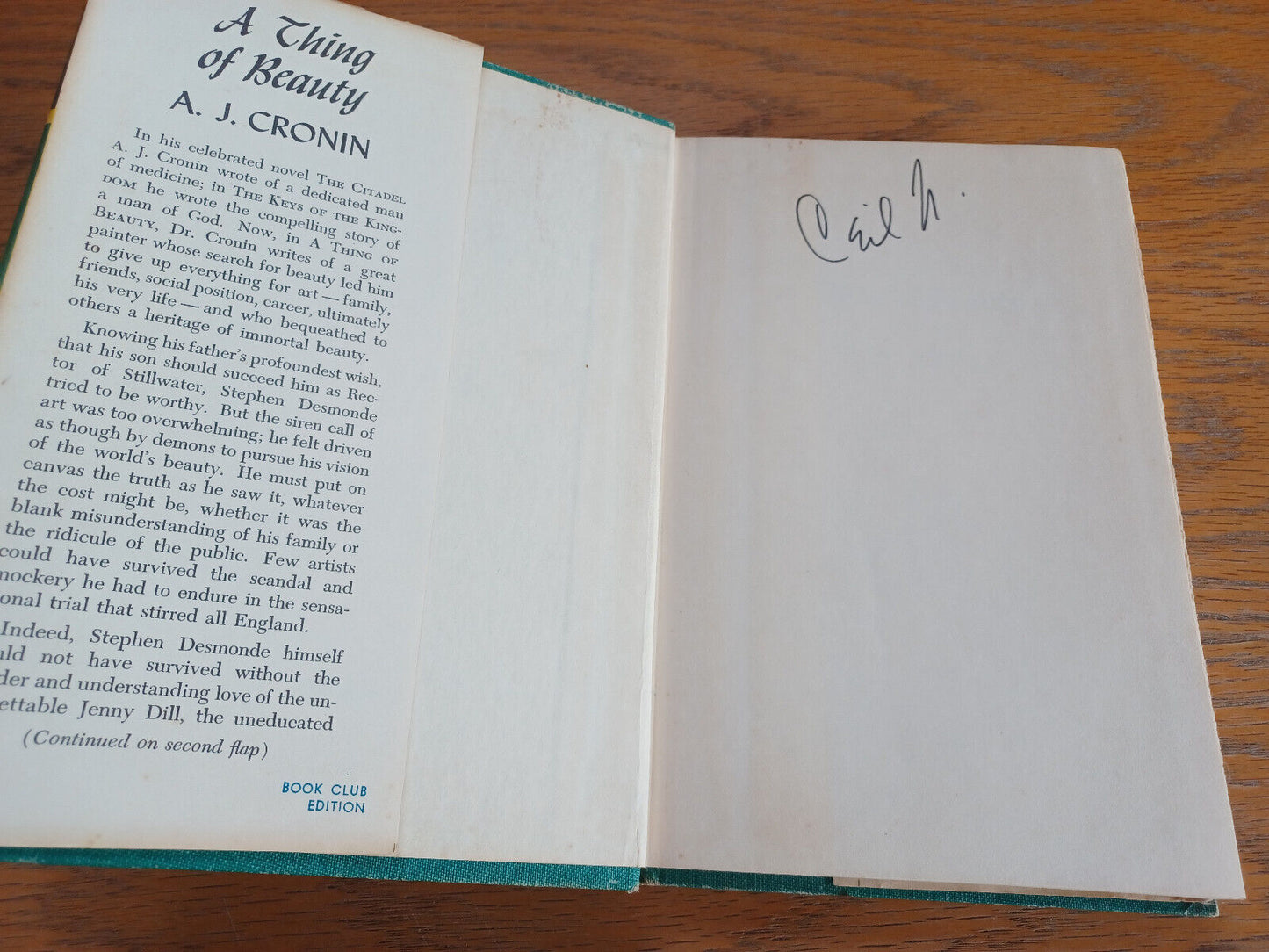 A Thing of Beauty A J Cronin 1956 Book Club Edition Hardcover Dust Jacket Little