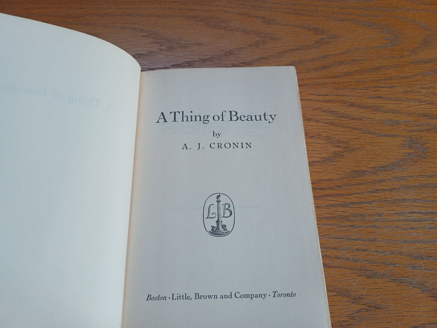 A Thing of Beauty A J Cronin 1956 Book Club Edition Hardcover Dust Jacket Little