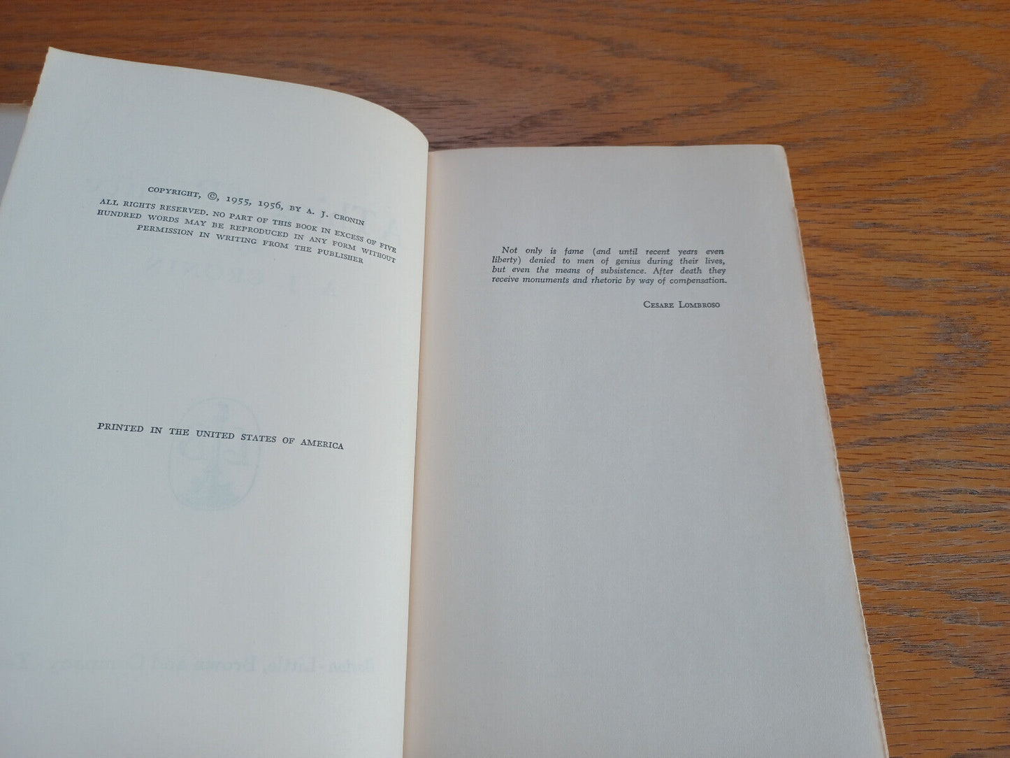 A Thing of Beauty A J Cronin 1956 Book Club Edition Hardcover Dust Jacket Little