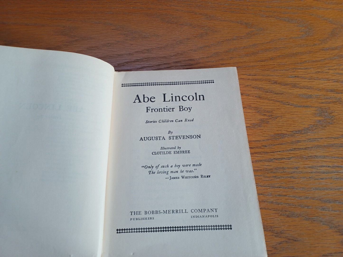 Abe Lincoln Frontier Boy Augusta Stevenson 1953 Hardcover Bobbs-Merrill