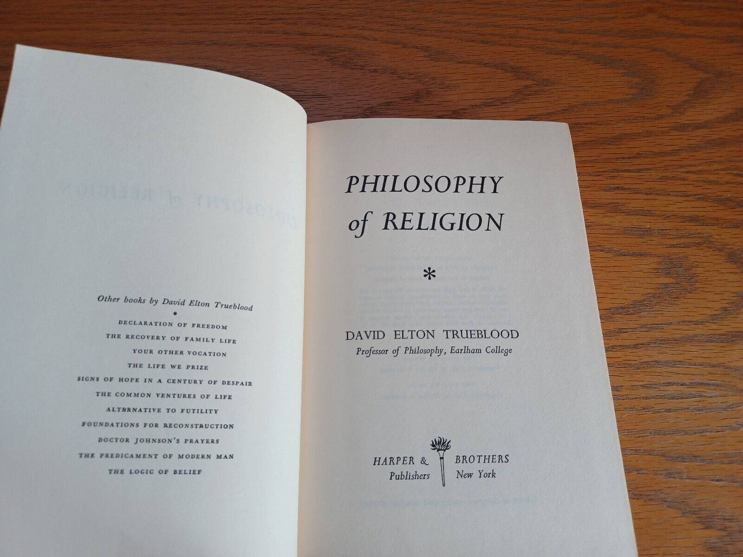 Philosophy of Religion David Elton Trueblood 1957 Harper & Brothers Hardcover Du