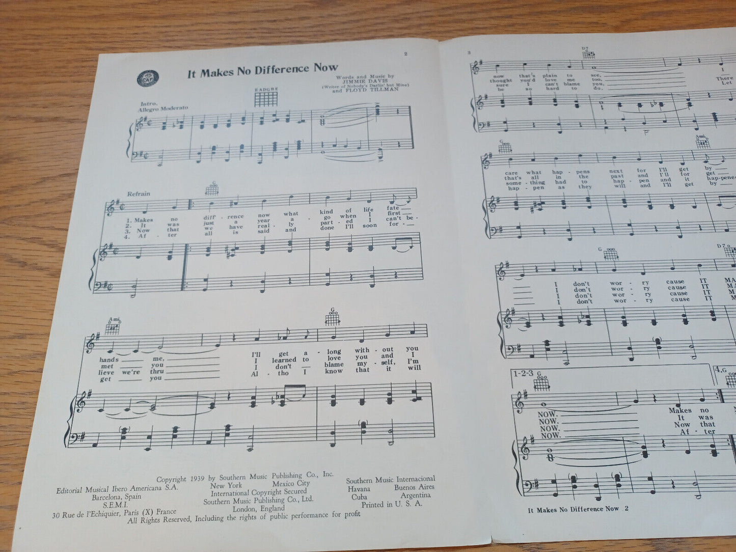 It Makes No Difference Now Jimmie Davis And Floyd Tillman 1939 Southern Music